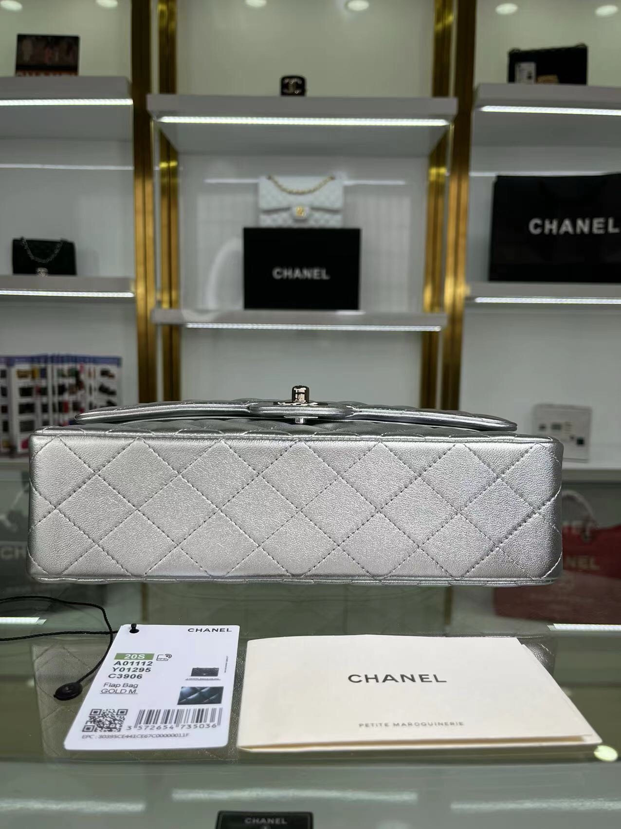 Ch**el Classic Flap a01112 SILVER 15.5×25.5×6.5cm