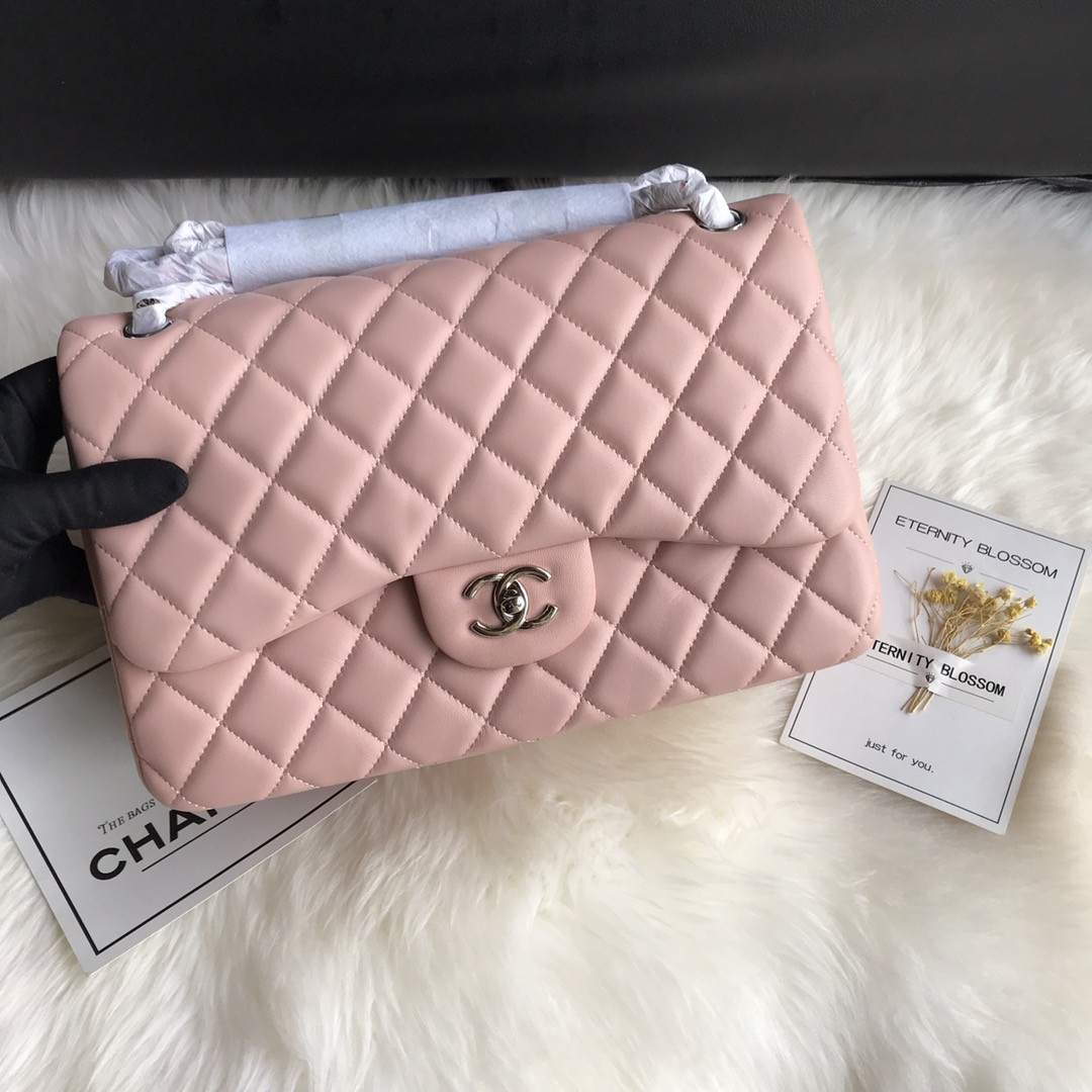 Ch**el CLASSIC FLAP JUMBO 30CM CF PINK SILVER 7.6 × 11.7 × 3.9 in