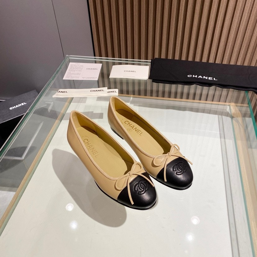 Ch**el BALLET FLATS Beige & Black