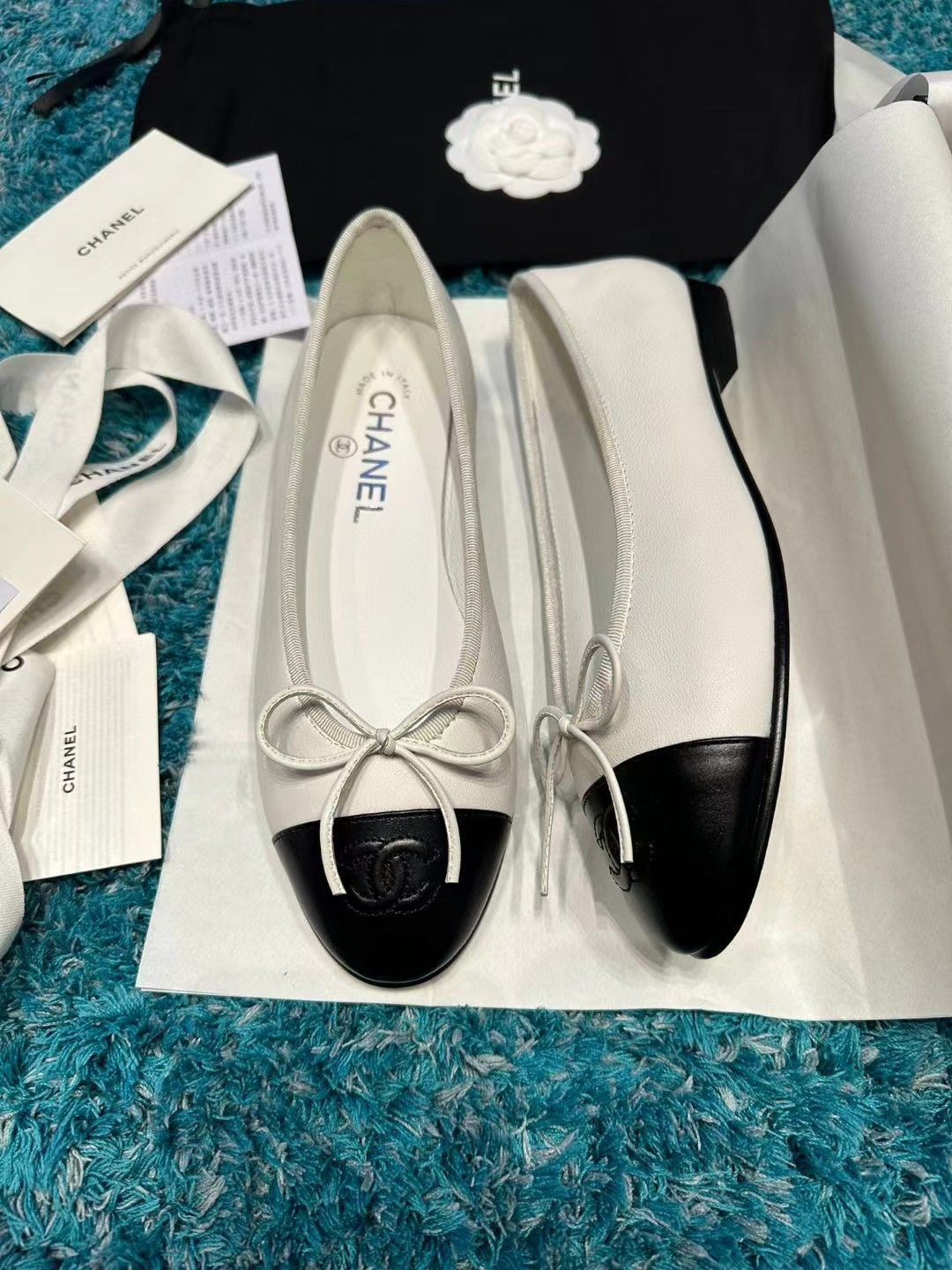 Ch**el BALLET FLATS Lambskin & Grosgrain