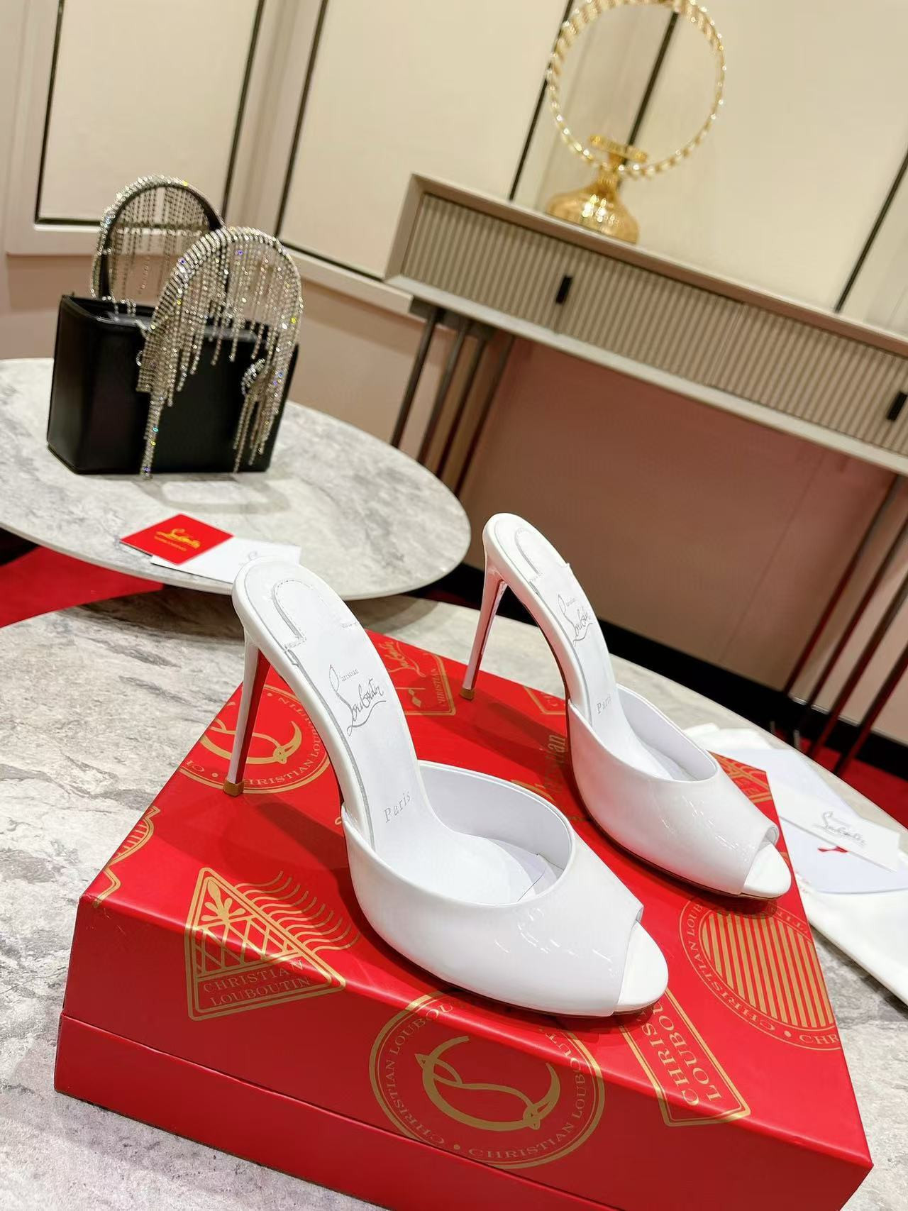 UA Chr1st1an Louboutin Bridal Me Dolly 100 Patent Leather Mules