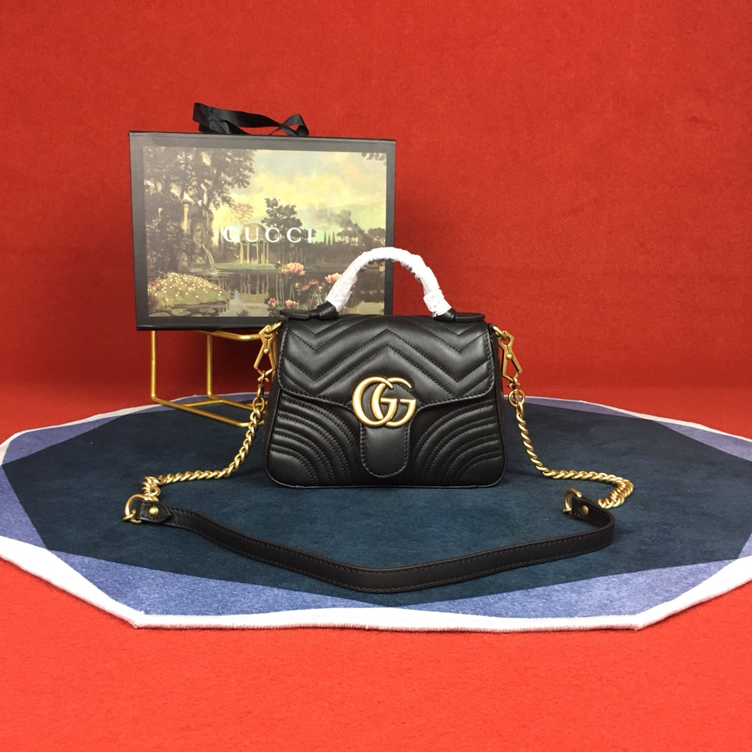 Gvc*1 GG MARMONT MATELASSÉ MINI BAG BLACK 21.6 x12.7 x 6.4cm