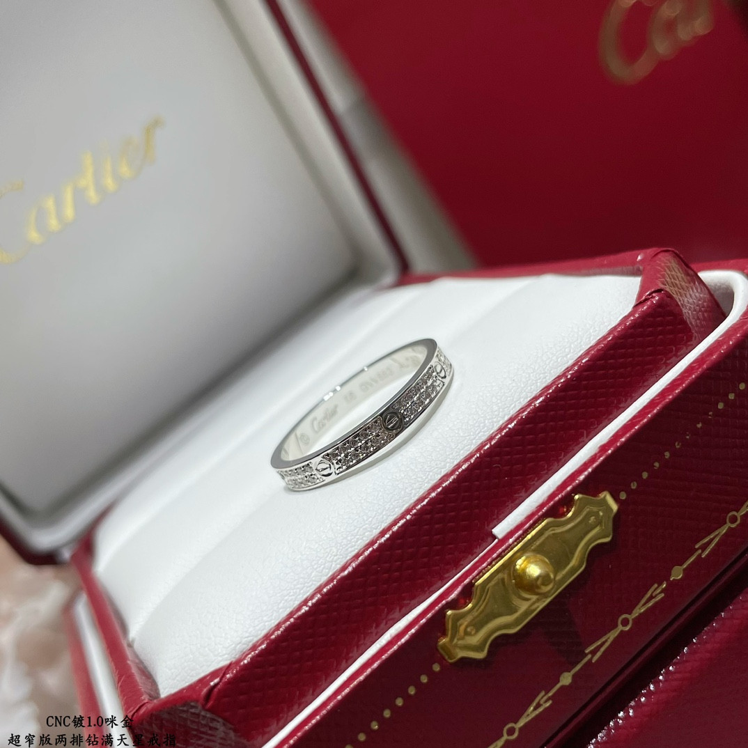 Ca*t1er Narrow version double-row D1am0nd full pave Ring