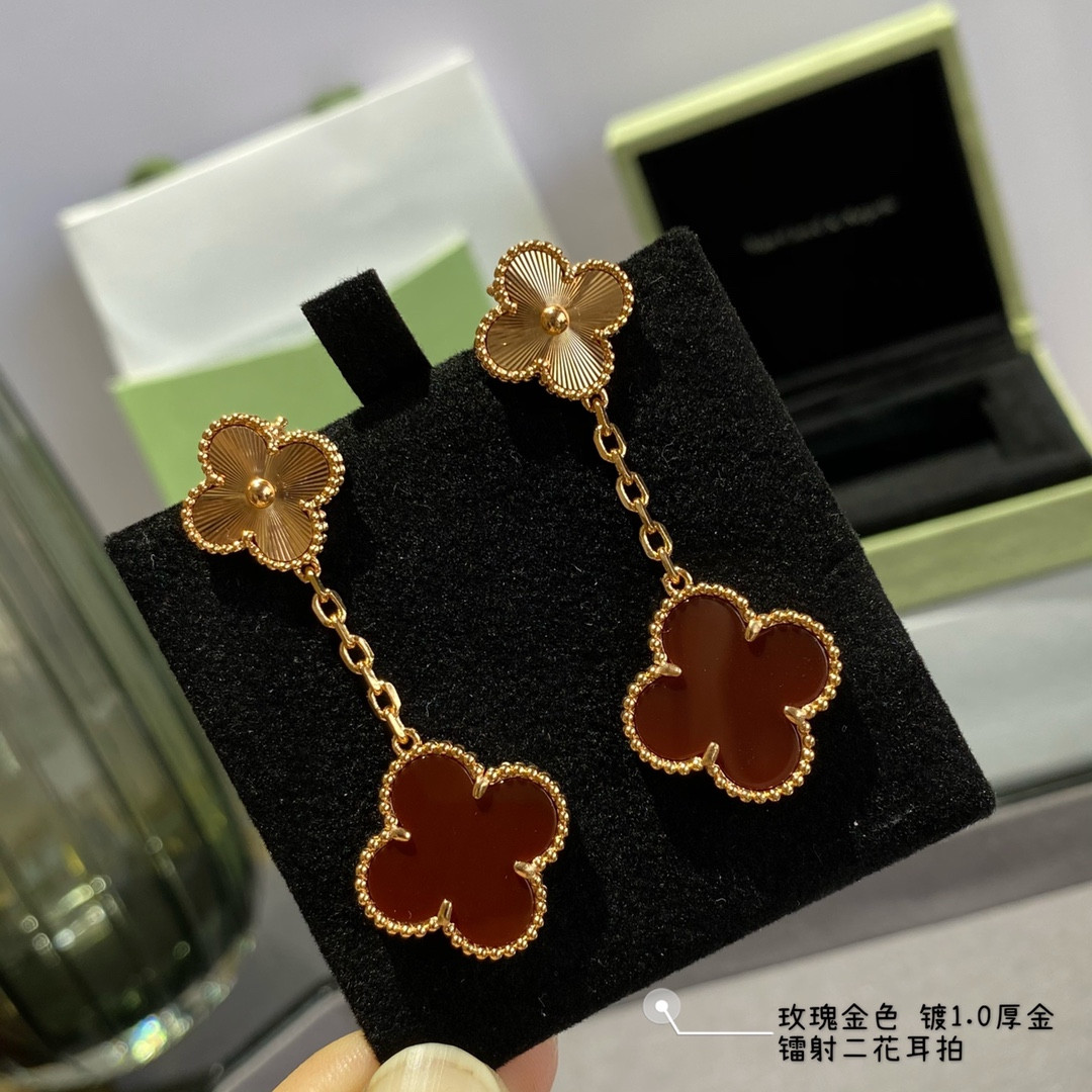 V*n Cl**f & Arpels laser red Two Flowers Earrings