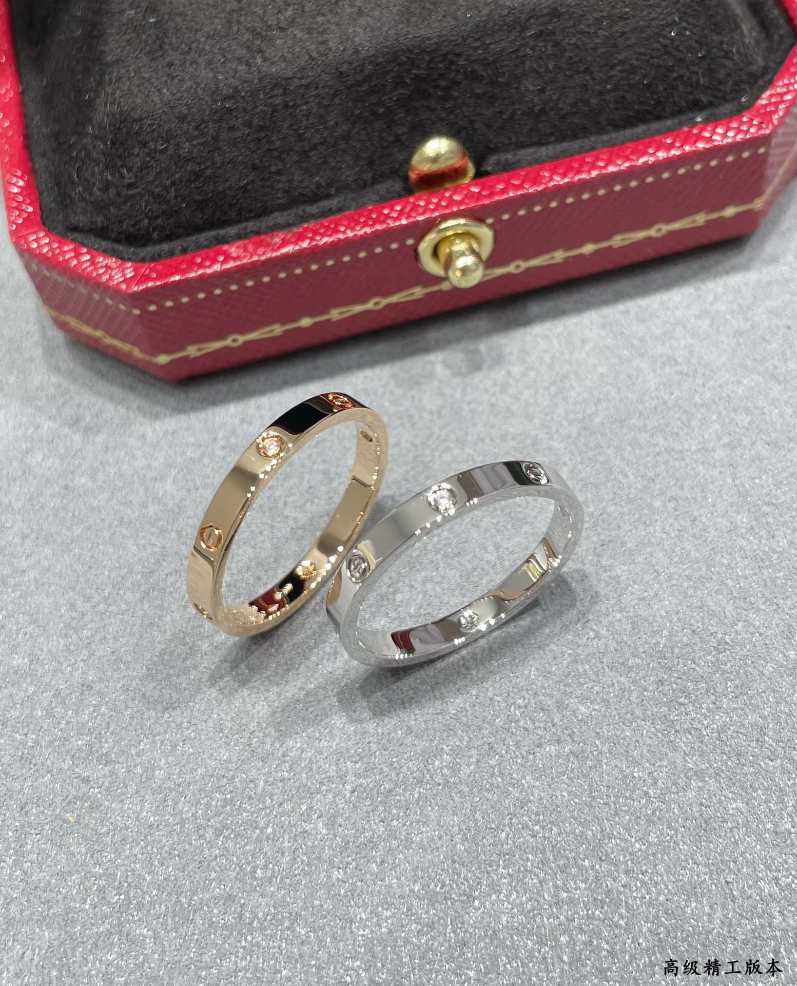 Ca*t1er narrow version four D1am0nd love ring