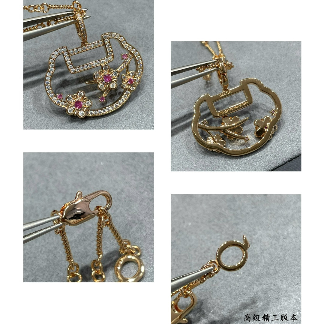 Qeelin Three-Flower Ruyi Lock Necklace