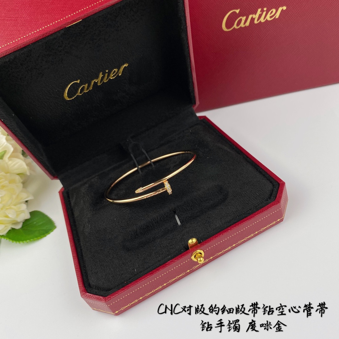 Ca*t1er thin version with D1am0nd hollow tube nail Bracelet