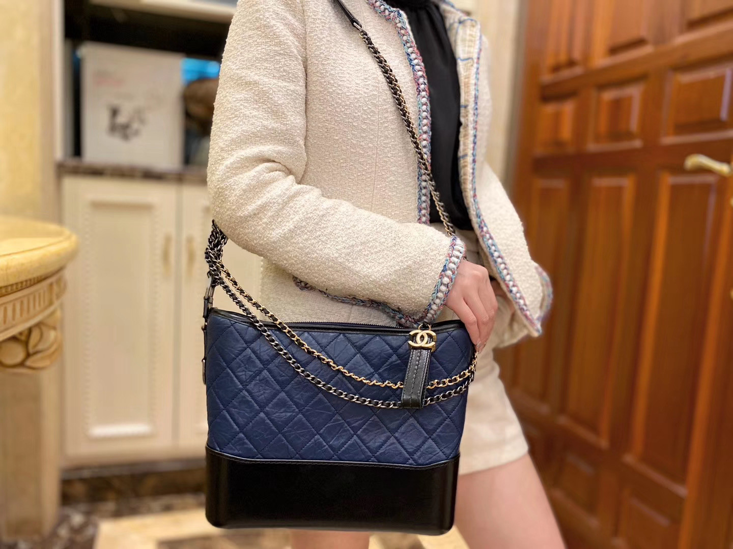 Ch**el Gabrielle bag 28cm blue and black