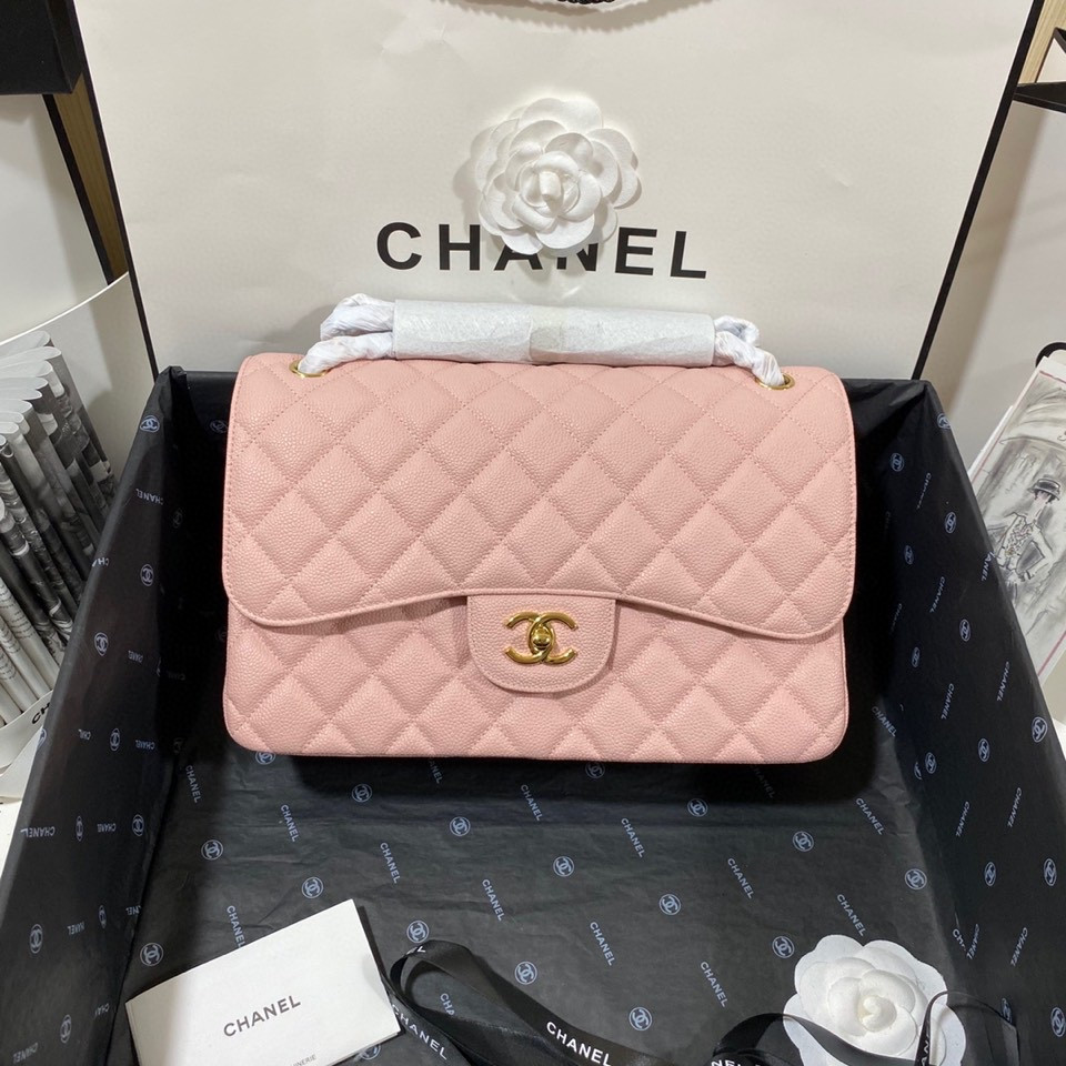 Ch**el Classic Flap Jumbo 30cm CF Pink Gold 7.6 × 11.7 × 3.9 in