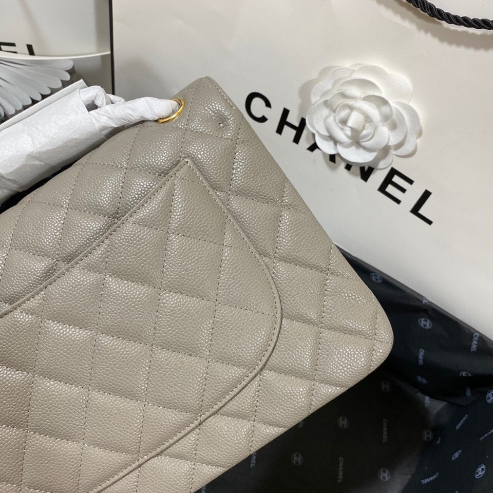 Ch**el Classic Flap Jumbo 30cm CF Grey Gold 7.6 × 11.7 × 3.9 in