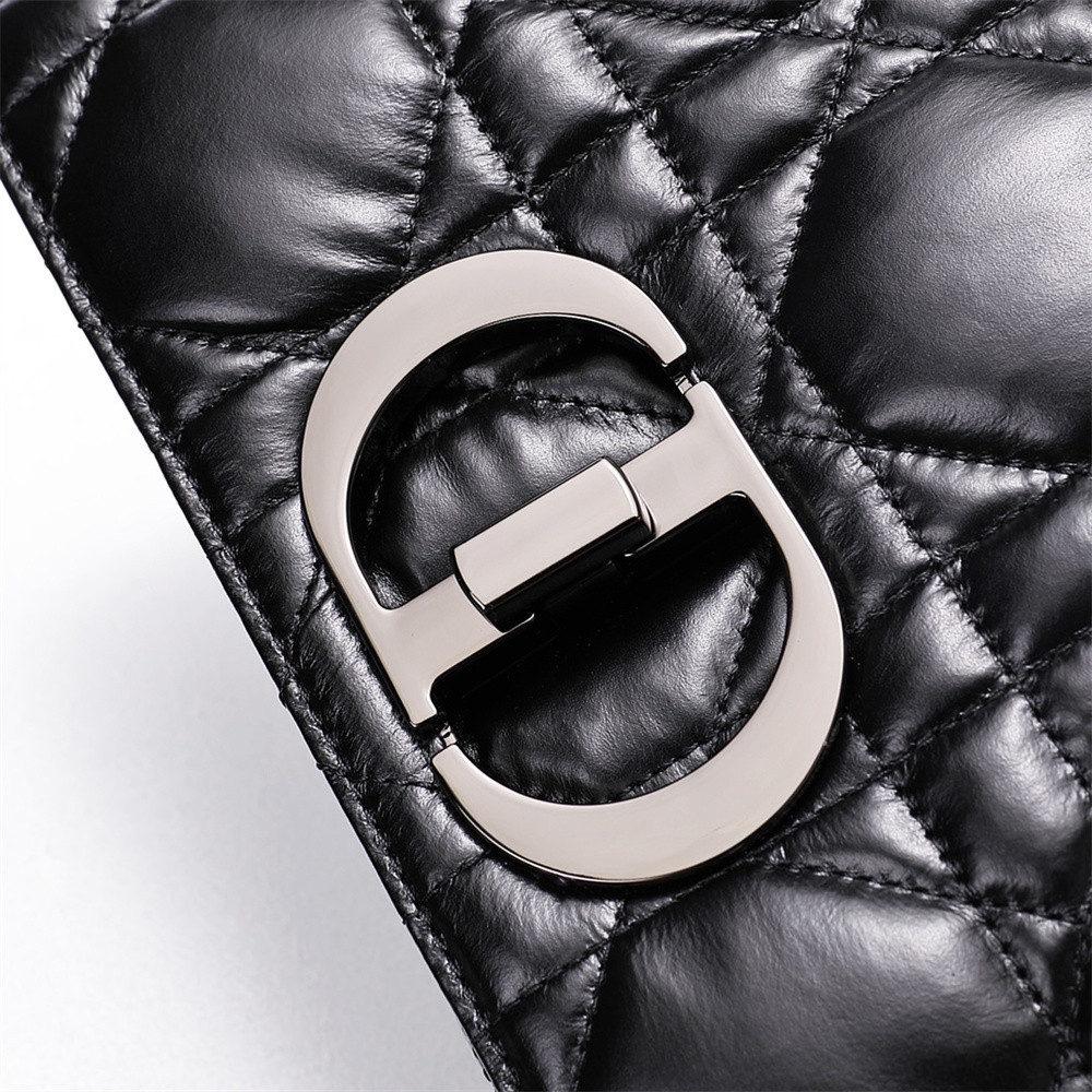 LARGE D10r CARO BAG Black S*pple Cannage Calfskin With Silver Hardware 29 x 18 x 10 cm