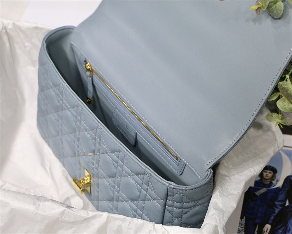 LARGE D10r CARO BAG Light Blue S*pple Cannage Calfskin 29 x 18 x 10 cm