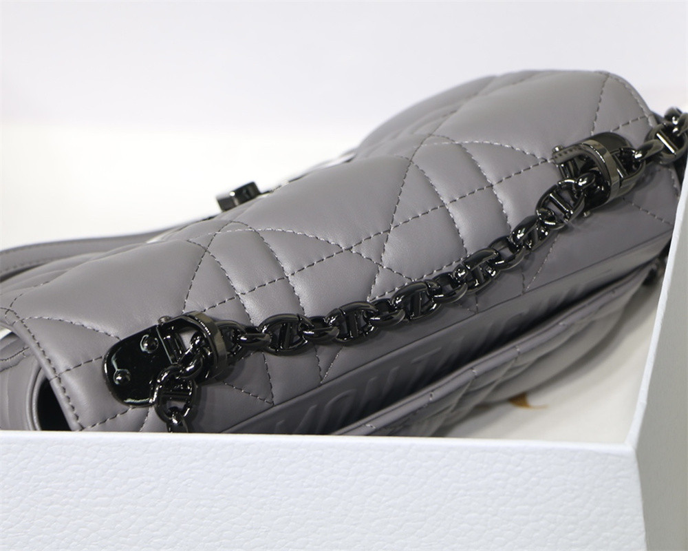 SMALL D10r CARO BAG Grey S*pple Cannage Calfskin With Silver Hardware 20 x 12 x 7 cm