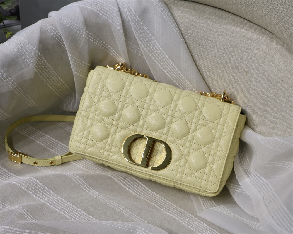 MEDIUM D10r CARO BAG light yellow S*pple Cannage Calfskin 25.5 x 15.5 x 8 cm