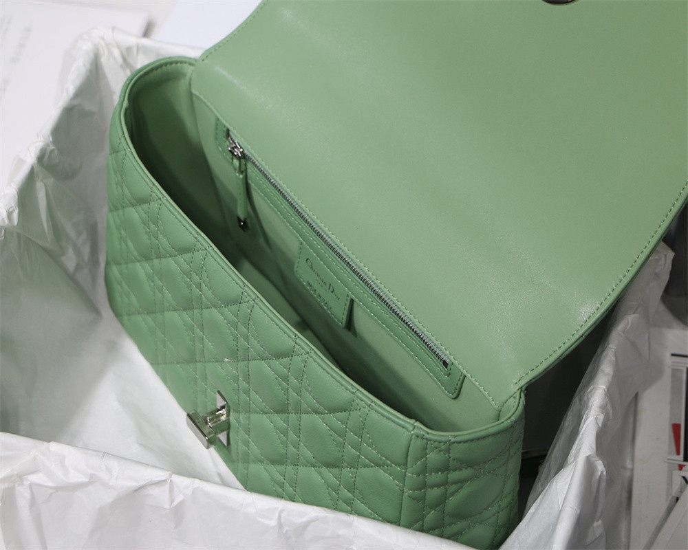 LARGE D10r CARO BAG Green S*pple Cannage Calfskin With Silver Hardware 29 x 18 x 10 cm