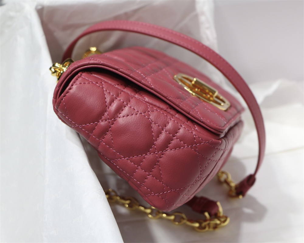 SMALL D10r CARO BAG Light red S*pple Cannage Calfskin 20 x 12 x 7 cm