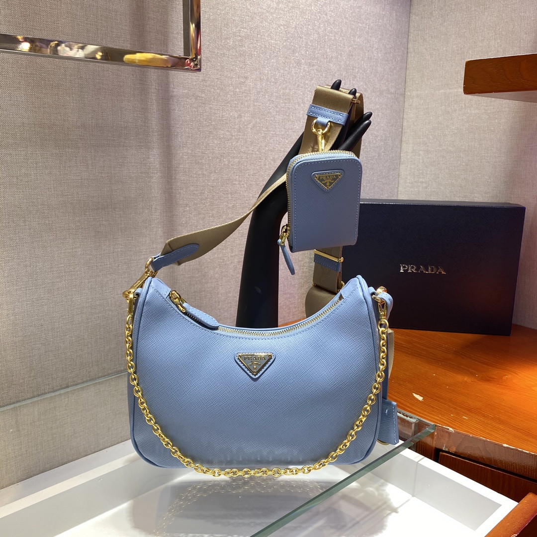 Pra*a Re-Edition 2005 Saffiano leather bag blue