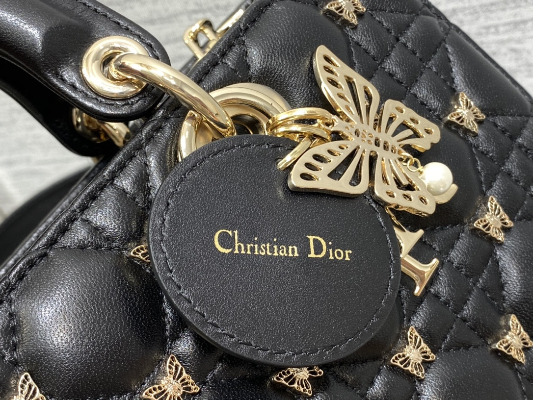 D10r MEDIUM LADY D-JOY BAG Black with Butterfly Studs