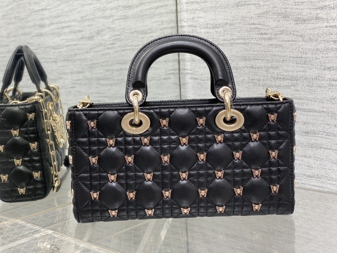 D10r MEDIUM LADY D-JOY BAG Black with Butterfly Studs