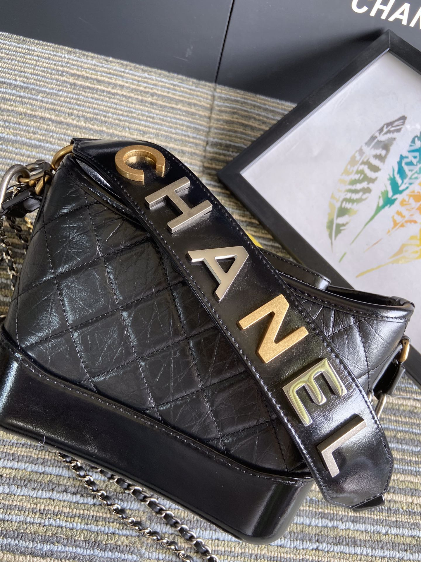 Ch**el Gabrielle SMALL BLACK with shoulder strap letters 20 x 15 x 8cm