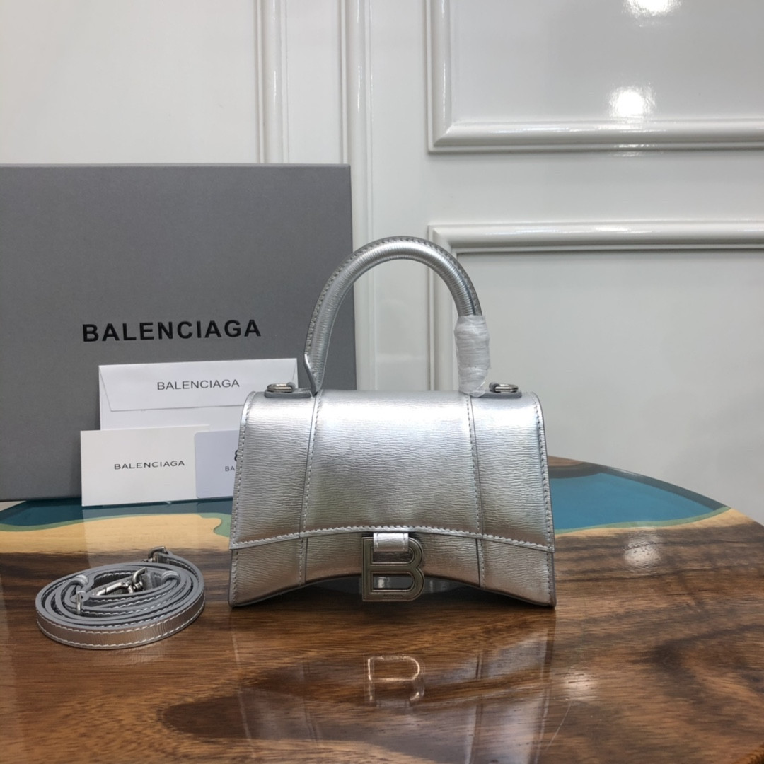 Ba1en*iaga WOMEN'S HOURGLASS MINI HANDBAG BOX IN SILVER L7.4 x H5.1 x W3.1 inch