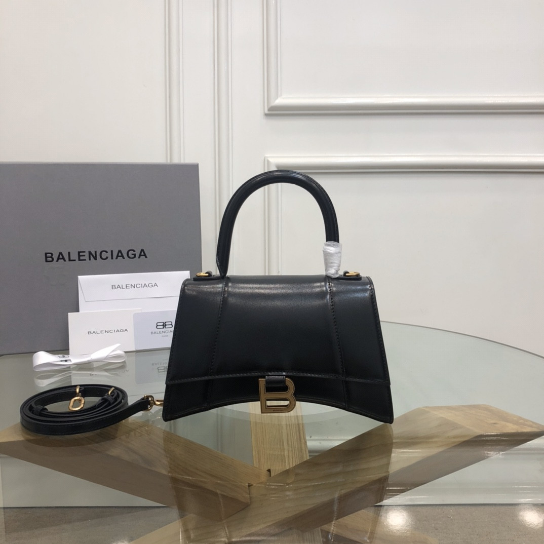 Ba1en*iaga WOMEN'S HOURGLASS SMALL HANDBAG IN SHINY BLACK BOX  L9 x H5,5 x W3,9 inch