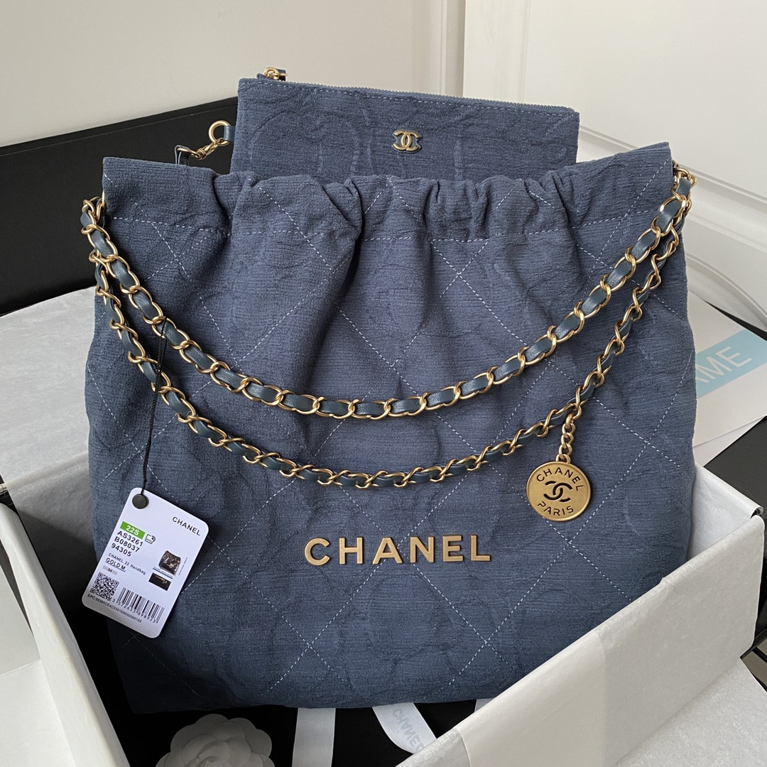 Ch**el 22 HANDBAG velvet blue 15.2×16.4×3.1 in