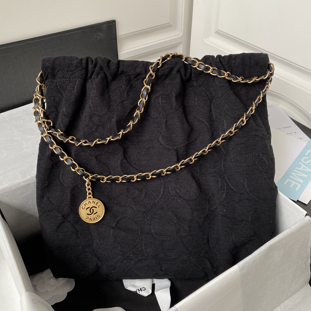 Ch**el 22 HANDBAG velvet black 15.2×16.4×3.1 in