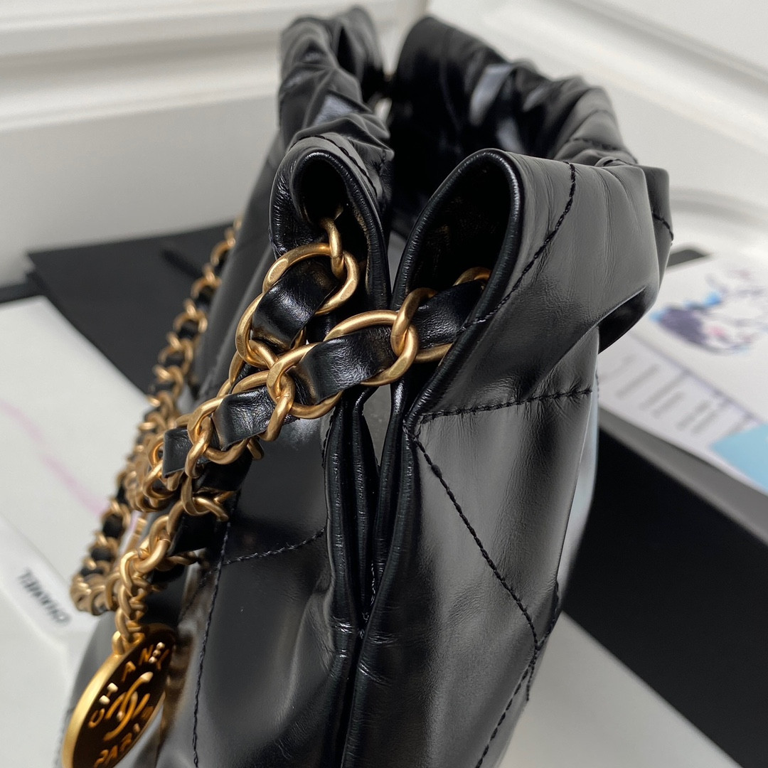 Ch**el 22 HANDBAG Shiny Calfskin BLACK 30×45×8cm