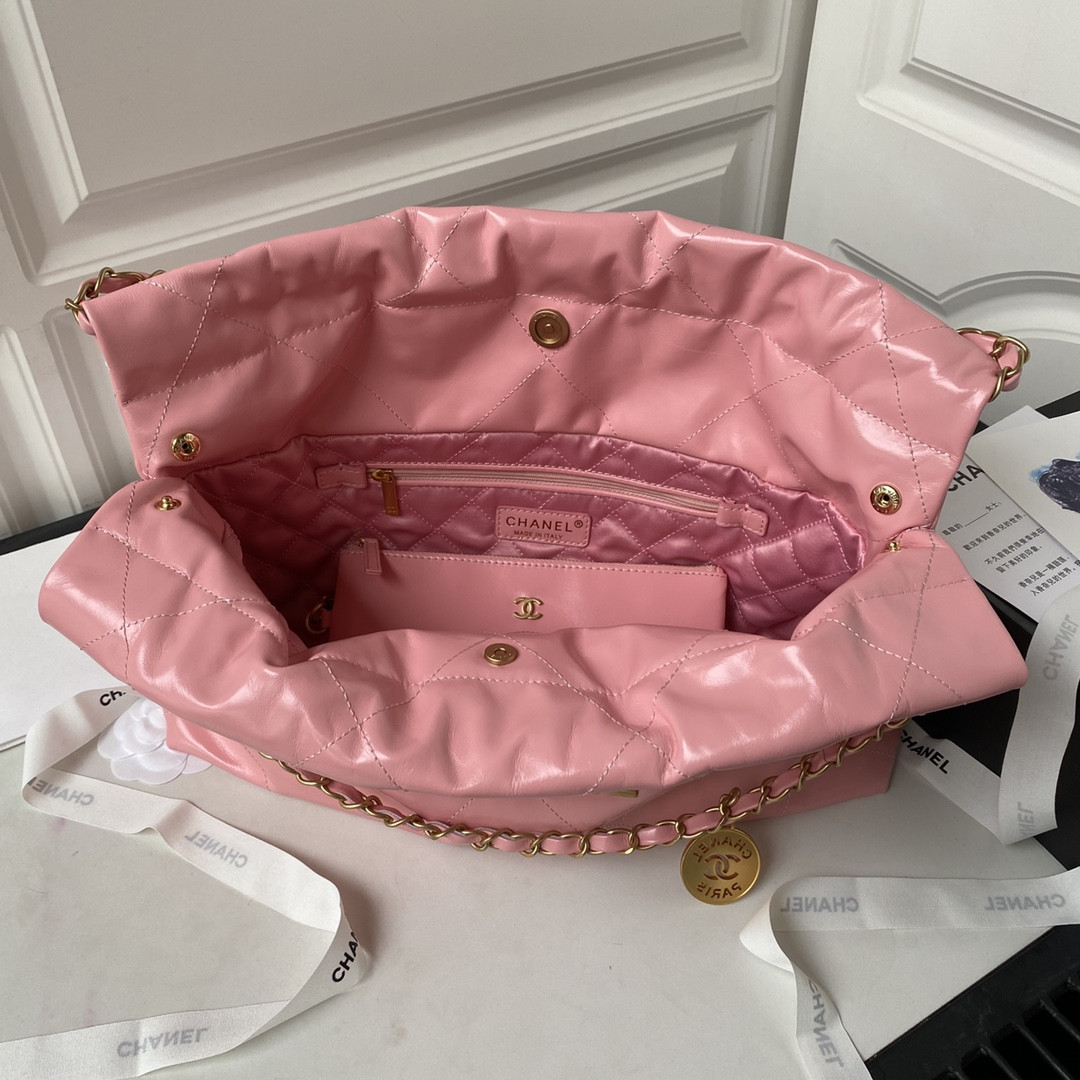 Ch**el 22 HANDBAG Shiny Calfskin PINK 30×45×8cm