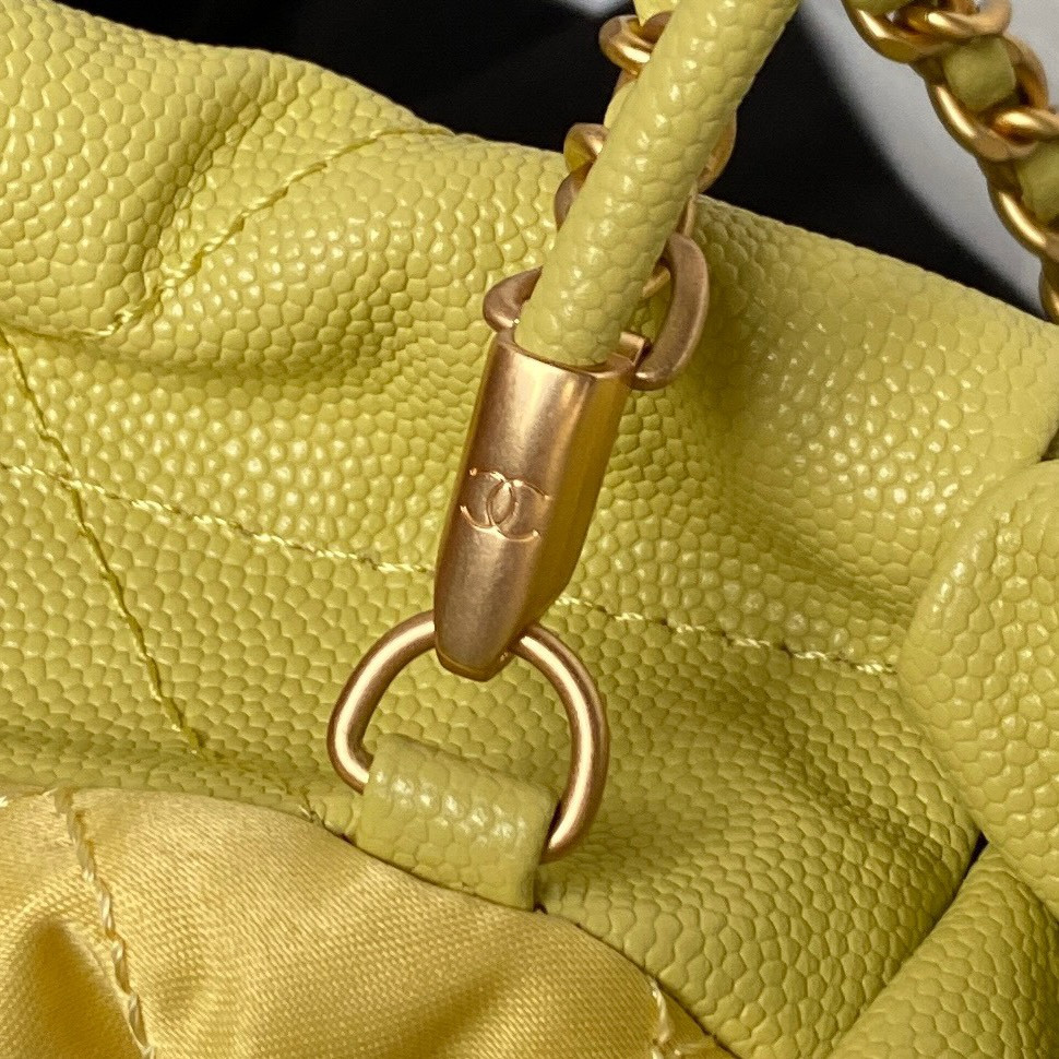 Ch**el 22 MINI HANDBAG GRAINED LEATHER YELLOW 7.8 × 7.4 × 2.3 in