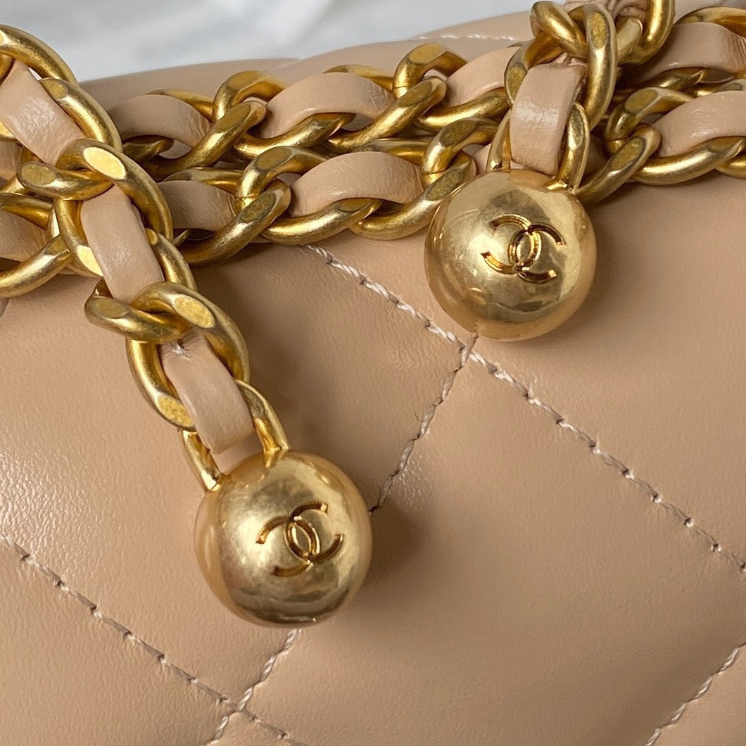 Ch**el MINI FLAP BAG Apricot 12×19×8cm
