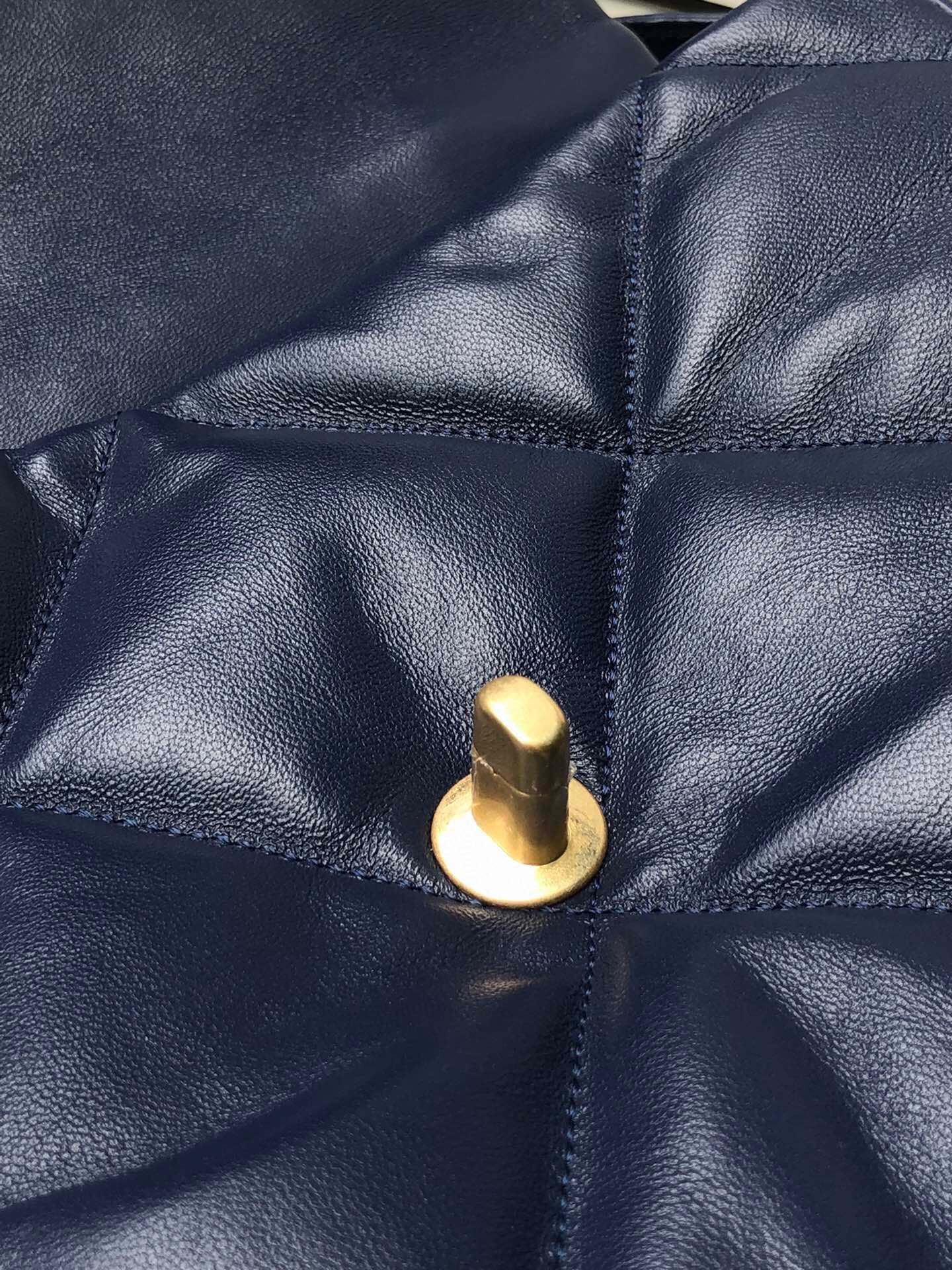 Ch**el 19 LARGE HANDBAG Shiny Leather, Gold-Tone, Silver-Tone & Ruthenium-Finish Metal Navy 7.8 × 11.7 × 3.9 in