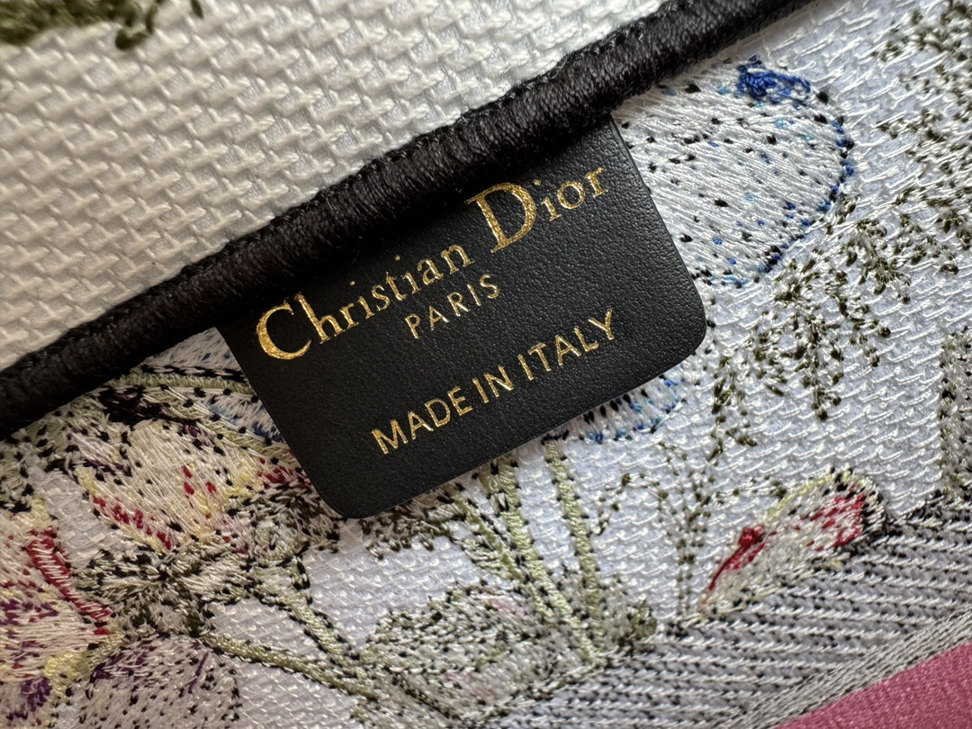 Medium D10r Book Tote  White Multicolor Mexico Millefiori Embroidery 14 x 11 x 6.5 inches