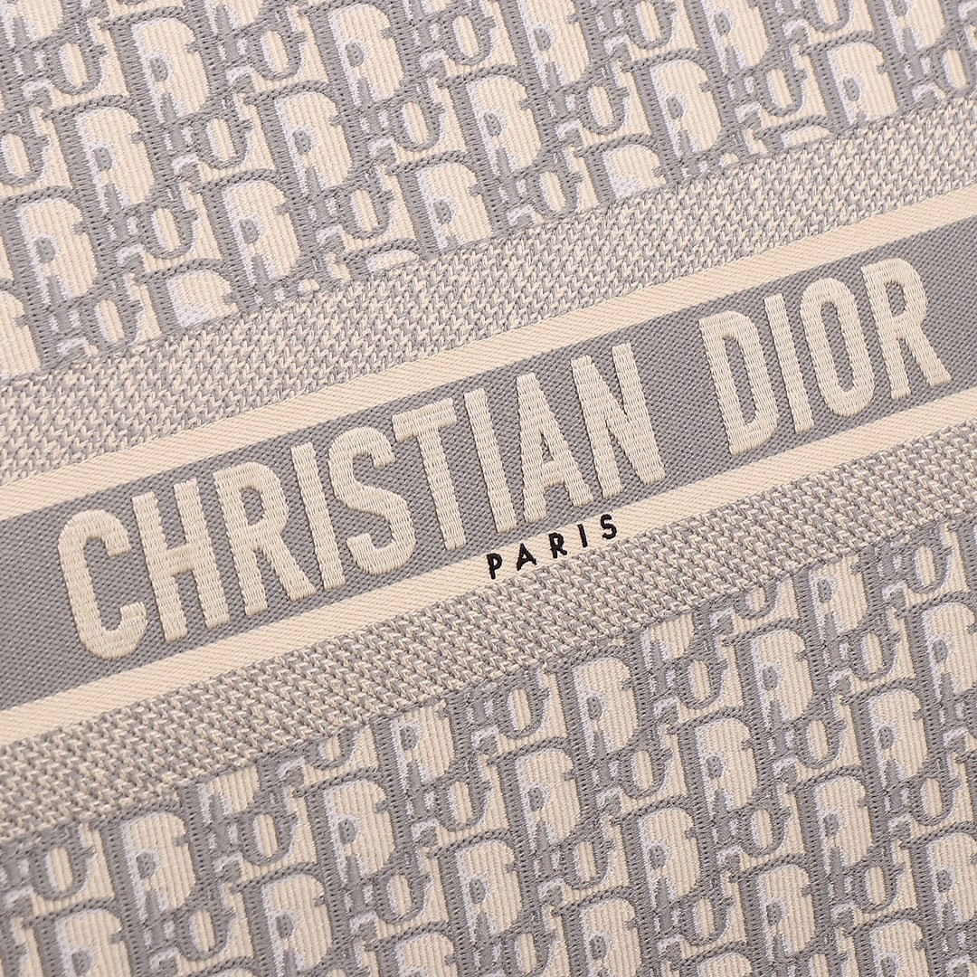 Large D10r Book Tote Ecru and Gray D10r Oblique Embroidery 16.5 x 14 x 7.5 inches