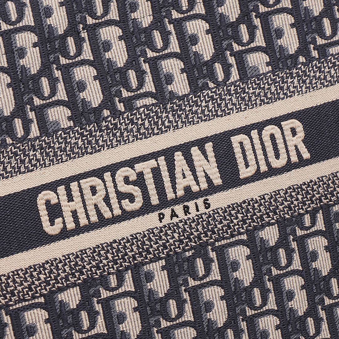 Small D10r Book Tote Ecru and Blue D10r Oblique Embroidery 10.5 x 8.5 x 5.5 inches