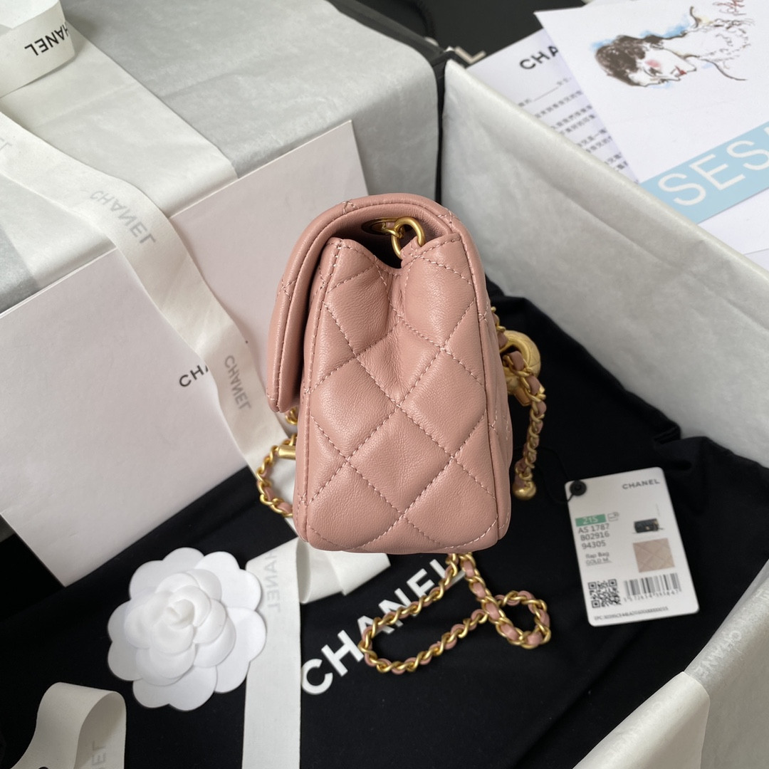 Ch**el MINI FLAP BAG SHINY CALFSKIN & gold-TONE METAL PINK 4.7 × 7.8 × 2.3 in