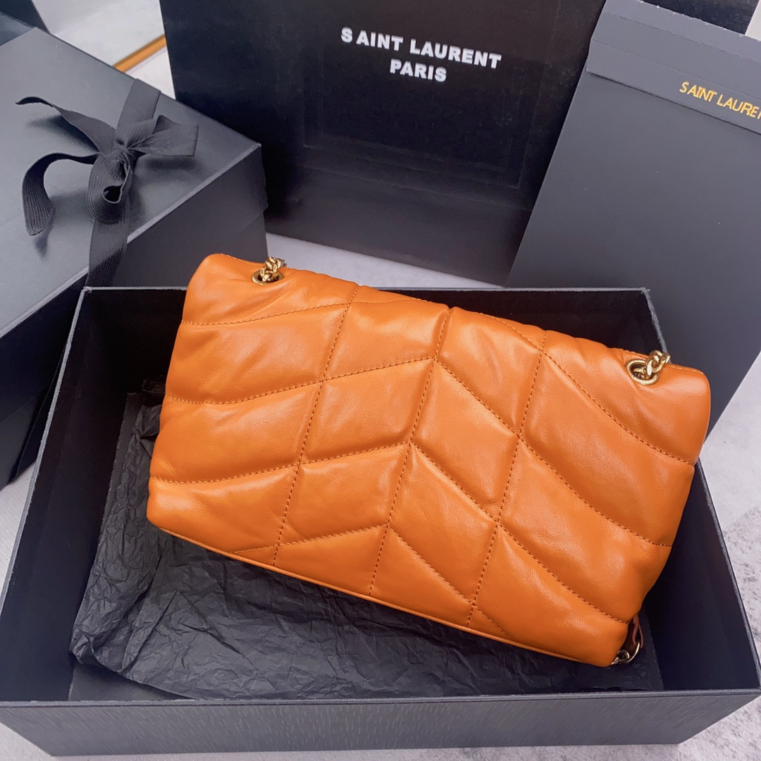 Y51 PUFFER IN LEATHER ORANGE 23 X 15.5 X 5.8 CM