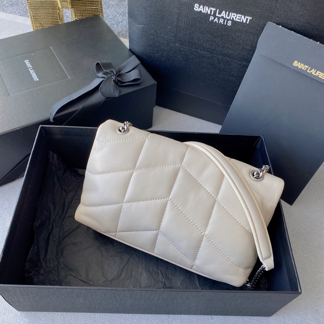 Y51 PUFFER IN LEATHER WHITE SILVER 23 X 15.5 X 5.8 CM