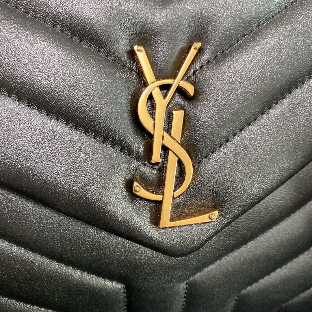 Y51 LOULOU SMALL IN QUILTED LEATHER BLACK GOLD 9 X 6.1 X 3.3 INCHES