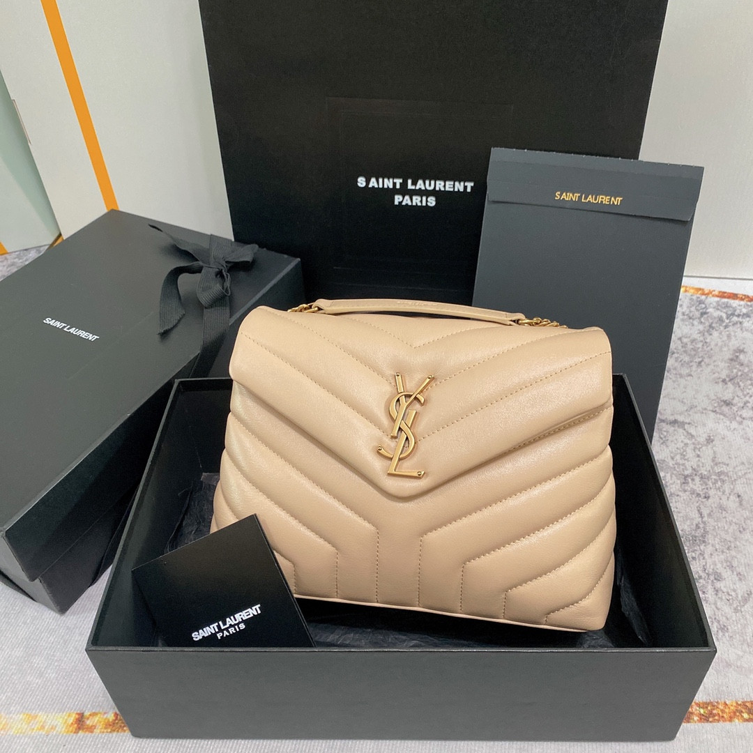 Y51 LOULOU SMALL IN QUILTED LEATHER light beige 9 X 6.1 X 3.3 INCHES