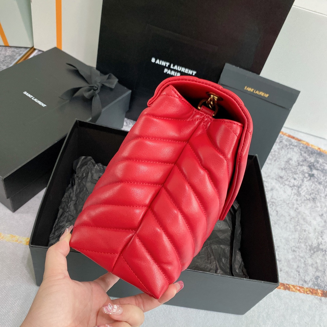 Y51 LOULOU MEDIUM IN QUILTED LEATHER RED 12.5 X 8.6 X 3.5 INCHES