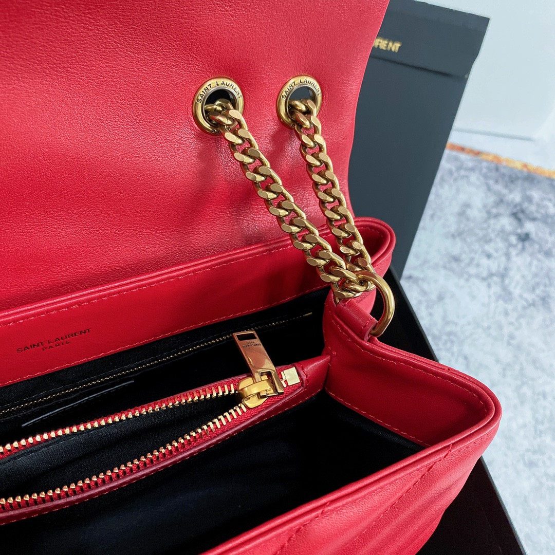 Y51 LOULOU MEDIUM IN QUILTED LEATHER RED 12.5 X 8.6 X 3.5 INCHES