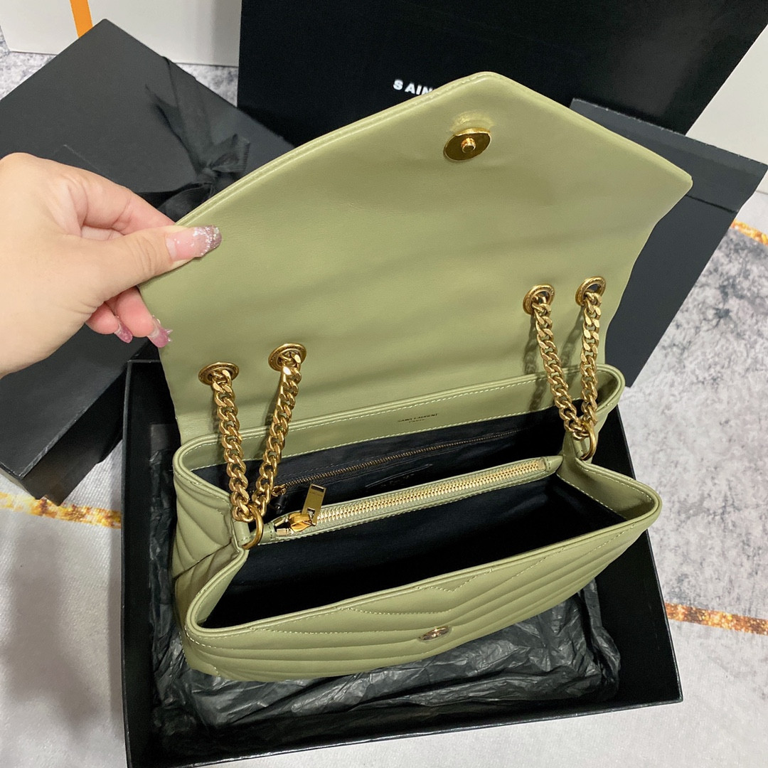 Y51 LOULOU MEDIUM IN QUILTED LEATHER GREEN 12.5 X 8.6 X 3.5 INCHES