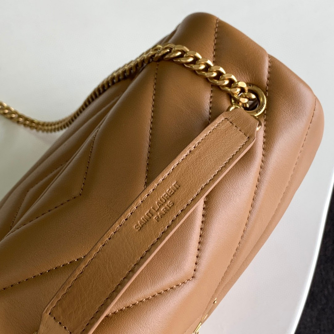Y51 LOULOU SMALL IN QUILTED LEATHER BROWN 9 X 6.1 X 3.3 INCHES