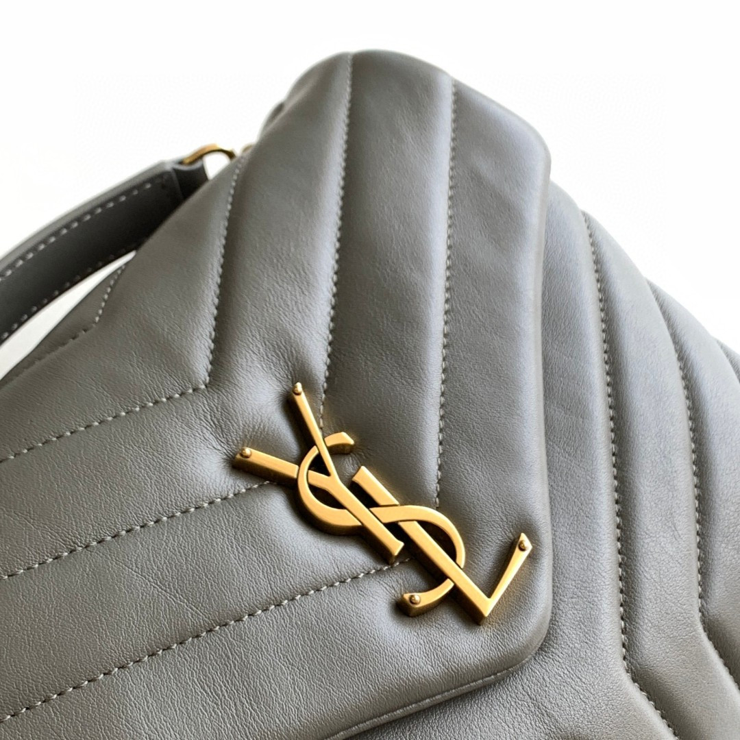 Y51 LOULOU SMALL IN QUILTED LEATHER GRAY GOLD 9 X 6.1 X 3.3 INCHES