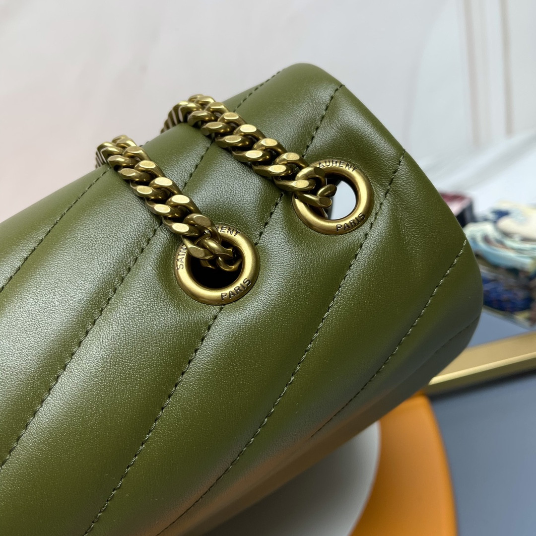 Y51 LOULOU MEDIUM IN QUILTED LEATHER DARK GREEN 12.5 X 8.6 X 3.5 INCHES