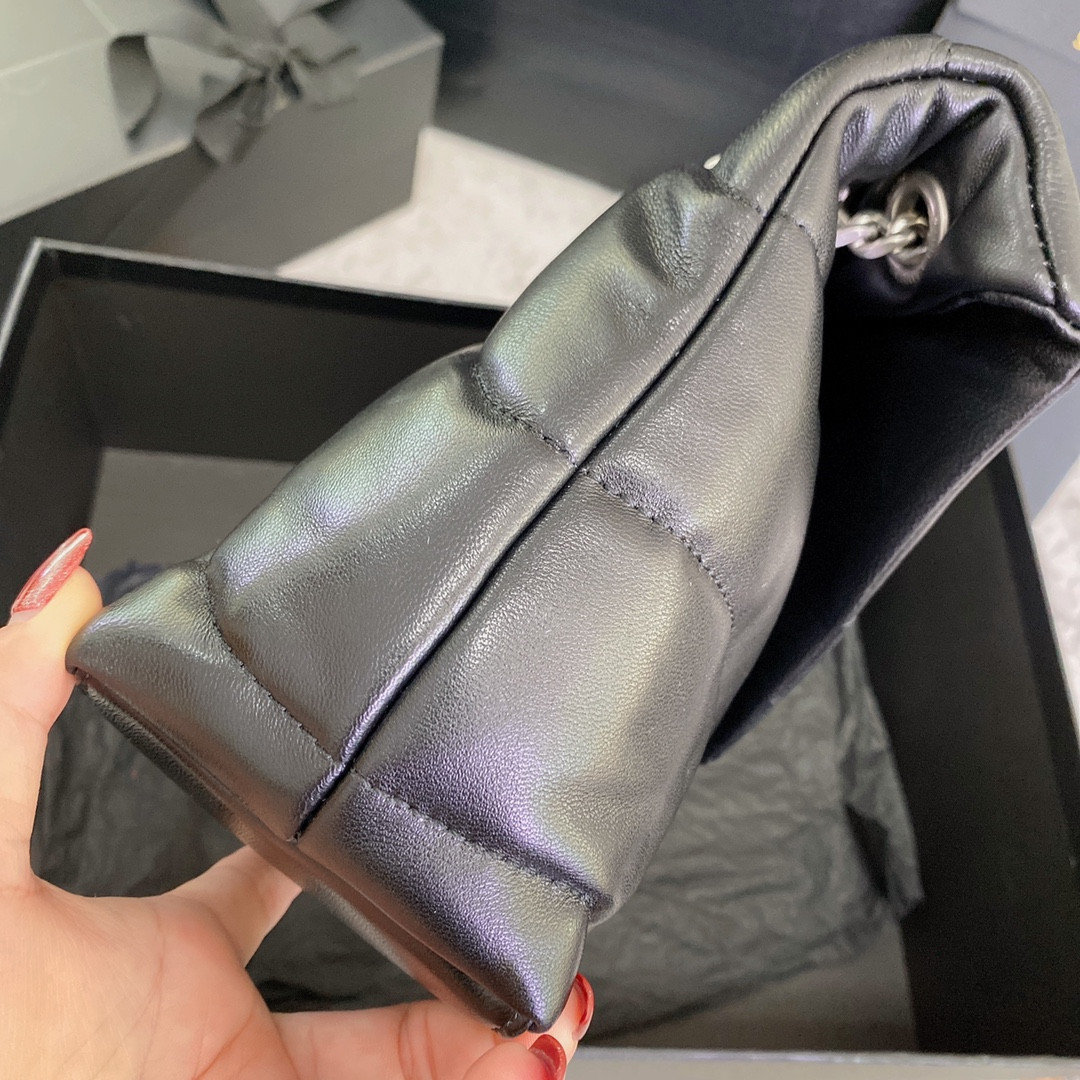 Y51 PUFFER SMALL IN NAPPA LEATHER BLACK SILVER 11.4 X 6.6 X 4.3 INCHES