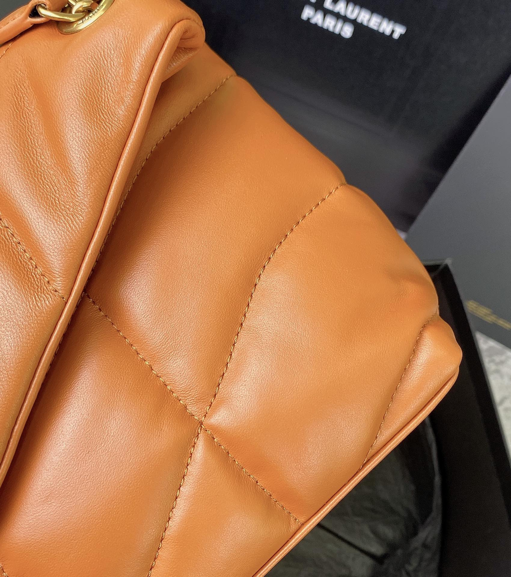 Y51 PUFFER SMALL IN NAPPA LEATHER ORANGE 11.4 X 6.6 X 4.3 INCHES