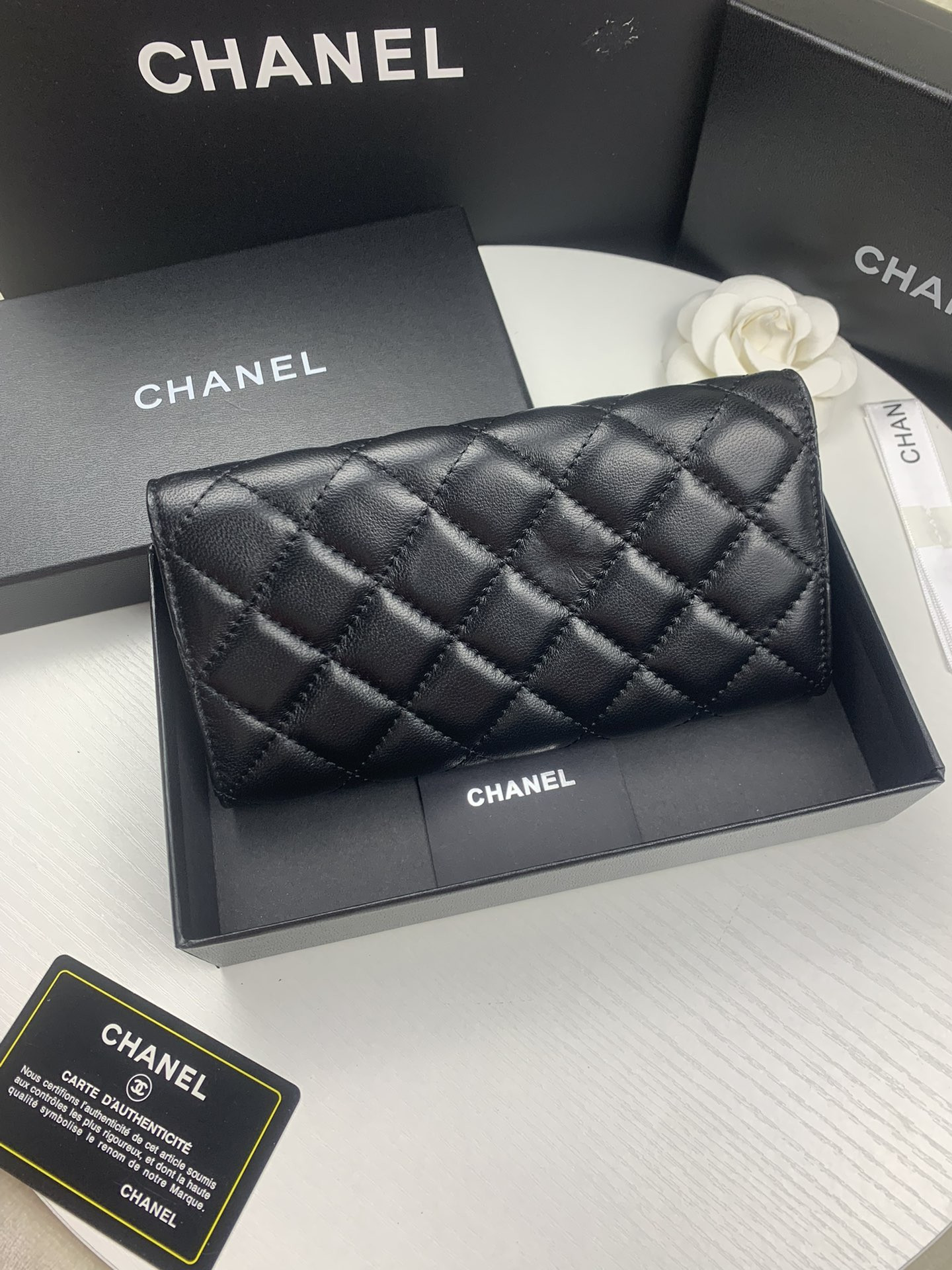 Ch**el FLAP WALLET BLACK 19.5 x10 cm